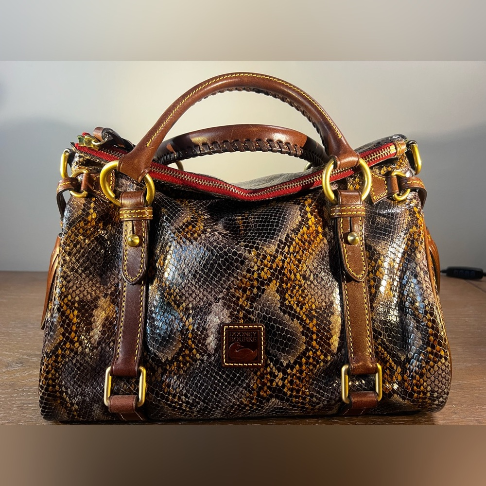 Dooney & Bourke Brown, Gold and Gray Exotic Python Satchel - Picture 3 of 13